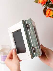 1pc Folding Hinge Photo Frame, Holds 2 Square 4x4 Inch Photos, Vintage Elegant Desktop Photo Display Frame, Suitable For Wedding, Holiday, Party Events, Living Room, Bedroom And Other Home Decor, Creative Gift For Friends And Family - Multicolor - View 8