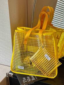 Minimalist Large Capacity Transparent Beach Bag Shoulder Bag Tote Bag Handbag For Women - Yellow - View 6