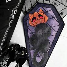 1pc Halloween Pumpkin Cat Rug, Dark Style Fluffy Plush Carpet, Gothic Living Room Bedroom Bedside Rug, Decorative Rug, Bedroom Decor, Small Rug, Carpet, Home Decor, Living Room Rug, Living Room Small Rug, Bedroom Rug, Living Room Home Decor, Outdoor Rug, Washable Rug - Black and White - View 1