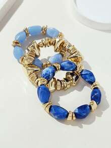 Juego de pulseras de cuentas acrílicas gruesas de estilo boho vintage, pulseras con dijes de pepita de oro para mujeres y parejas, de lujo y alta gama para fiestas y uso diario. - Multicolor 24 - Ver 7