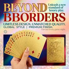 1副24K金箔耐用防水塑膠撲克牌 8.7*5.7 CM，奢華金色撲克牌，適合派對遊戲、魔術表演、收藏禮物 - 查看 6
