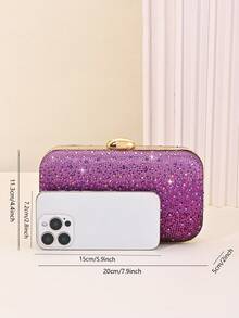 Ombre Shine Rhinestone Hard Shell Evening Bag, Suitable For Weddings, Proms, Banquets, Cocktail Parties And Holiday Celebrations, Elegant Party - Purple - View 7