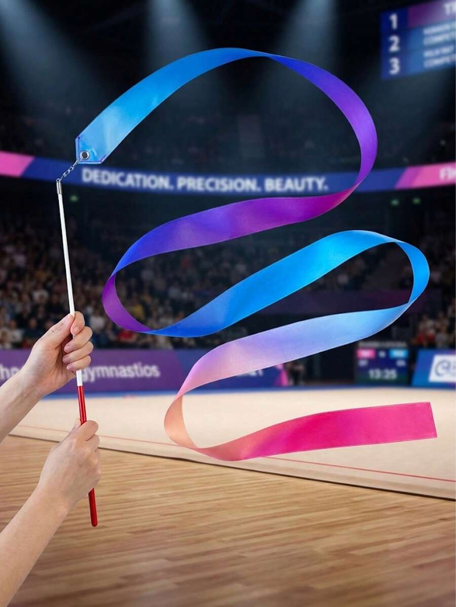 4pcs/1pc Gradient Laser Dance Ribbon With Pole, Lightweight Artistic Gymnastics Dance Practice And Stage Performance Ribbon - Multicolor - View 1