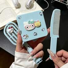 Sanrio 1/4件組 Hello Kitty 毛絨造型鏤空肋梳按摩氣墊梳，氣墊直髮梳鏡子套組，舒適好用，防靜電且不傷髮，實用護髮氣墊梳，適合情人節、生日禮物、旅行配件、化妝配件、節日派對、開學季、畢業季、浴室用品 - 卡通 - 查看 7