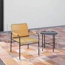 3-Piece Rattan Bistro Set, Garden Furniture With 2 Chairs, Coffee Table, Balcony Or Terrace Furniture, Steel, Yellow - 芥末黃 - 查看 3