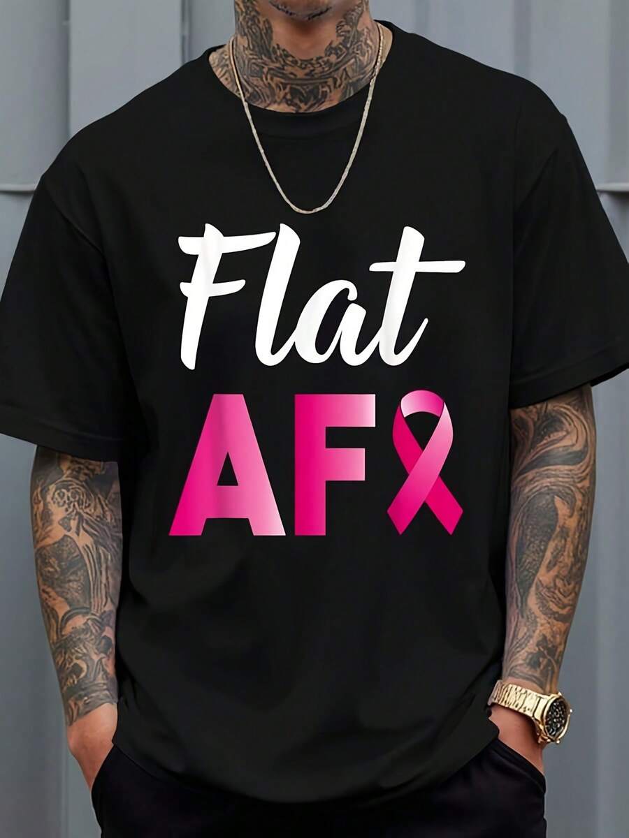 Camiseta gráfica para supervivientes de mastectomía de cáncer de seno, con un diseño Flat AF. Regalo perfecto para el Día de la Madre, celebrando a la mejor mamá de siempre - Negro - Ver 1
