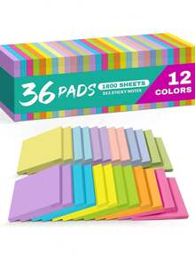 36 Books 1800 Pages 3x3 Inch Index Sticky Notes, Back To School Gift, 12 Vibrant Neon Colors Square Tear-Resistant Thick Paper Self-Adhesive Note Pads, Efficient Note-Taking And Organizing, Suitable For Students, Office, Daily Tasks, Meetings, Classroom Rewards And School Supplies, Back To School Gift, Teacher Gift (6/36 Books) - Color - View 1