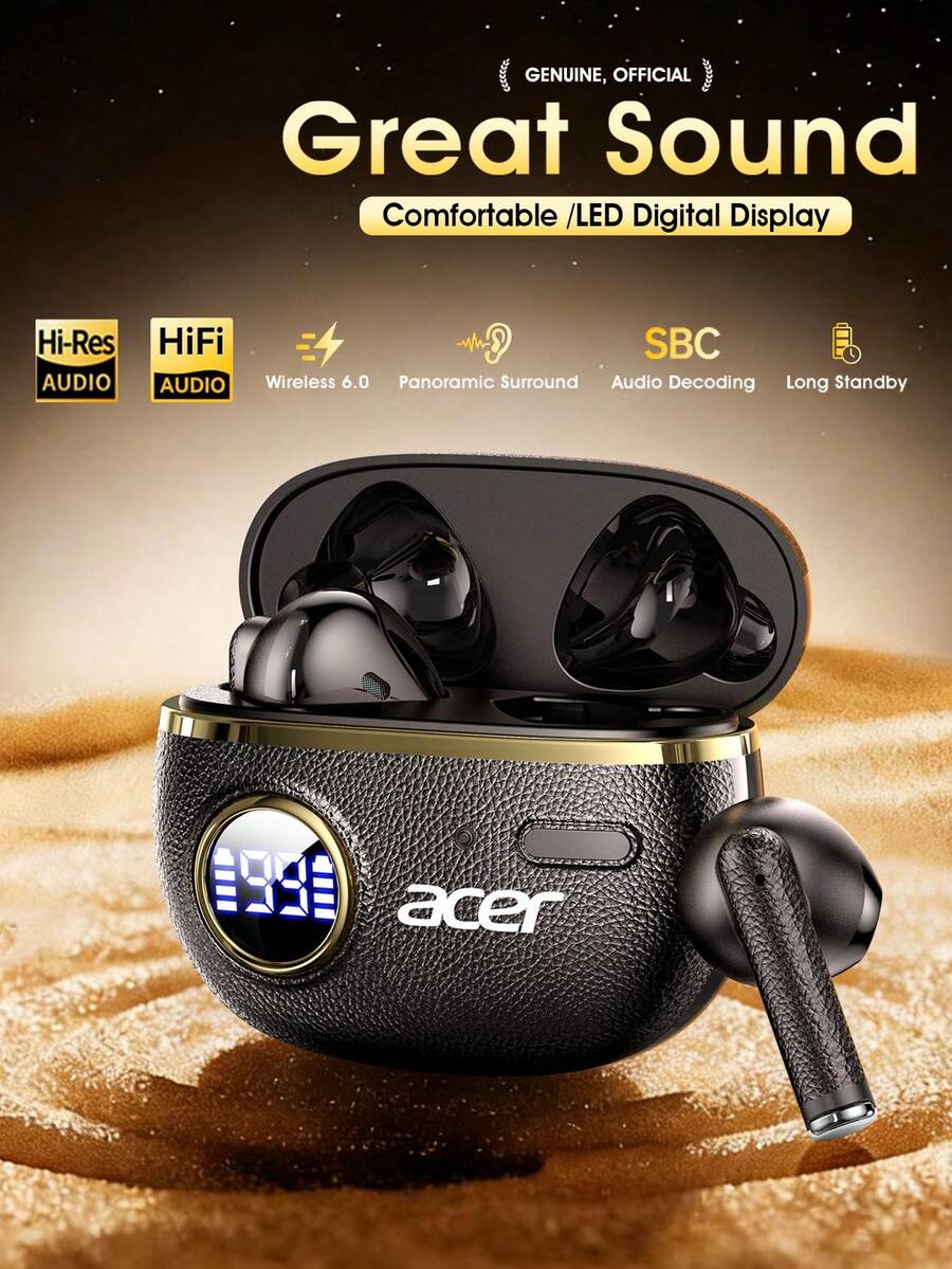 Acer OHR544 Ohrhörer: Verlustfreier Hi-Fi Surround-Sound, LED-Digitalanzeige Gehäuse, ENC-Geräuschunterdrückung, 14h Akku, Bluetooth 6.0, leichter sicherer Sitz, Type-C Schnellladung für Sport & saisonale Geschenke