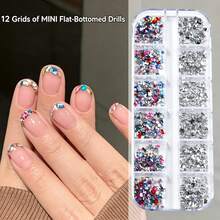 12-Grid Mini Nail Rhinestones, Colorful Asymmetric Champagne Crystal Glass Flat Back Rhinestones, Nail Accessories, 3D Nail Art Decor - Multicolor - View 8