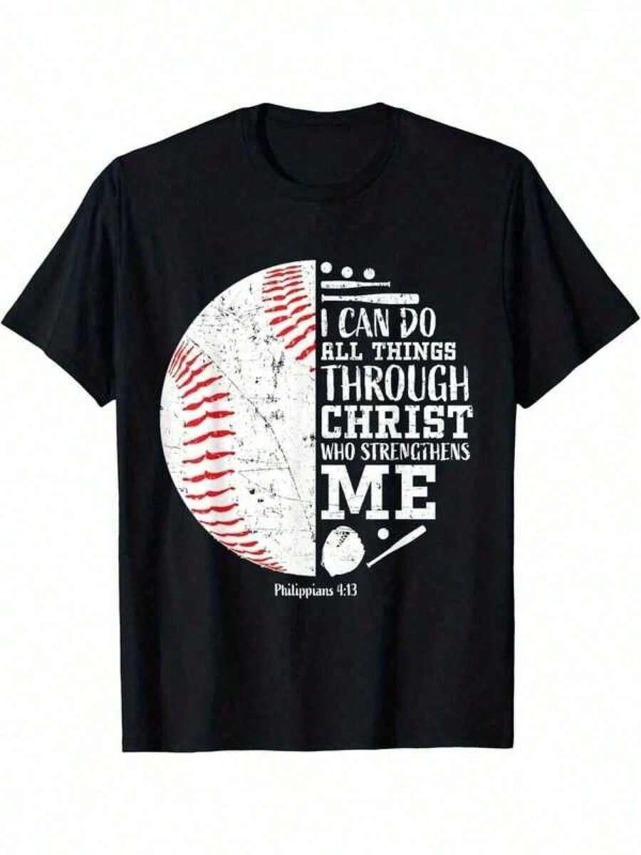 Camisetas de regalo para hombre, ropa, camisa, camiseta infantil, béisbol cristiano, camisetas de regalo para hombre, ropa de hombre, blusas casuales. - Negro - Ver 1