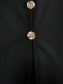女士时尚纯色长款西装外套搭配复古印花无袖连衣裙，两件套，秋冬黑色春季优雅套装 - 黑色 - 查看 8