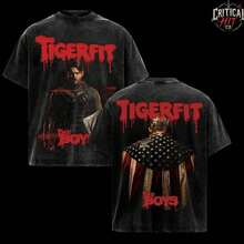 Camiseta Oversize Vintage Lavada de The Boys Homelander, Camiseta Gráfica Tigerfit Supe, Ropa Urbana Retro de la Serie de TV Dark Hero, Camiseta de Algodón Grueso de Doble Cara, Estética de - Negro - Ver 1