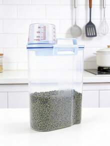 Slim Storage Bottle Plastic With Handle Double Latches And Pour Spout 2.5L Large Capacity Kitchen Inside Cabinet Refrigerator Door Gap Storage Cereal Container Airtight Food Keeper Bin Pantry Organization - Transparent - Übersicht 3