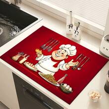 1pc, Home Decor, Chef Pattern Printed Dish Drying Mat, Espresso Machine Countertop Absorbent Mat, Sink Drainage Mat, Soft Faucet Absorbent Mat, Sink Cup Mat, Kitchen Supplies, Bathroom Supplies - Multicolor - View 9