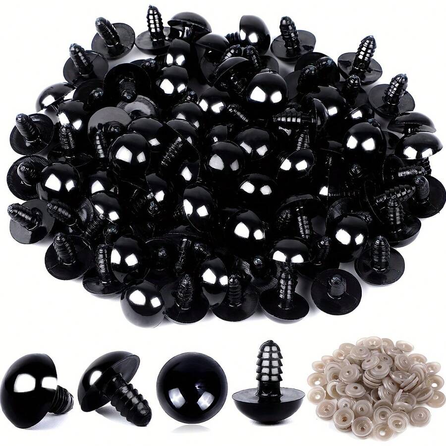 Black Plastic Eyes Set For Dolls And Crafts, 3mm To 12mm Multiple Sizes, With Storage Tray