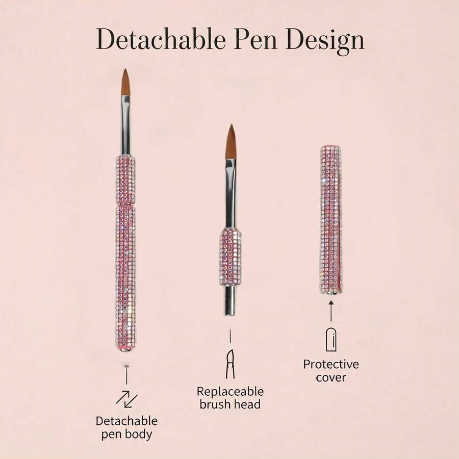 Professional Diamond Nail Art Brush Set - 3 Sizes Pink Rhinestone Acrylic Nail Brush For Nail Extension, 3D Carving, And Gel Polish Application - Salon Quality Manicure Tools - Pink - View 1