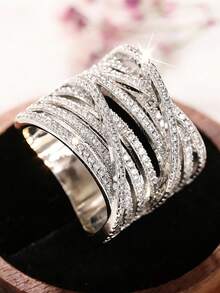 1pc Elegant Cubic Zirconia Ring, Suitable For Women To Wear, Suitable For Wedding, Engagement, Anniversary Party, Valentine's Day Gift - 1# - View 3