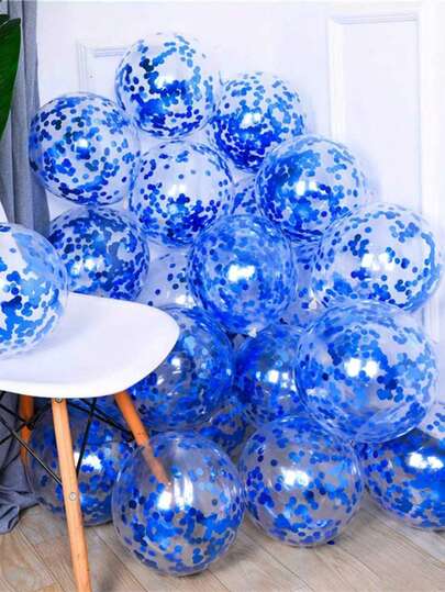 10pcs 12-Inch Gold Sequin Latex Balloons, Transparent Glitter Helium Balloons, Suitable For Wedding, Birthday Party Decoration