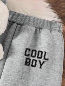Tween Boy Cartoon Print Warm Crew Neck Sweatshirt And Sweatpants - Grey - View 4