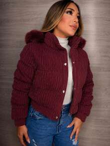 PUFF JACKET - WARM AND LINED WINTER JACKET - COAT - WOMEN'S COLD WEATHER BLOUSE FOR PARTIES - Redwood - View 3