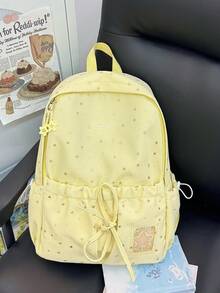 粉色星星印花抽繩後背包，韓系Ins溫柔風輕量學生書包，適合青少年返校日常通勤 - 多色 - 查看 11