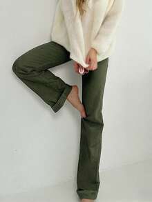 Women's Solid Color Pocket Button Casual Versatile Daily Wear Straight Leg Jeans Spring - Army Green - View 5