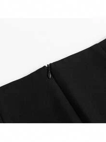 Women's Casual Black A-Line Skirt Pants, Button Detail Design, Short Polyester Non-Stretch Skirt, Suitable For Daily Wear - Black - View 10