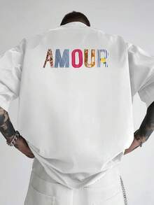 Men's Off-The-Shoulder T-Shirt, AOUR, Loose-Fitting Men's T-Shirt With Heart Design On Both Sides, New  Men's Clothing, An Essential Men's Garment With A Modern Design - 白色 - 查看 2