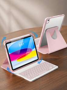 360°旋轉鍵盤保護殼，相容 iPad 11 吋 (A16) 2025 與第 10/9/8/7 代：可拆卸式磁吸無線鍵盤，適用於 iPad Air 3/4/5/6/7/8，多角度支架附筆槽－粉紅色 - 粉色 - 查看 2