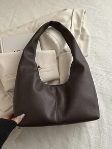 Bolso de hombro de mujer de gran capacidad, de unicolor suave de material de PU, bolso cruzado multifuncional, bolso de mano, bolso cruzado de gran capacidad, bolso de trabajo casual, nuevo - Café 5 - Ver 3