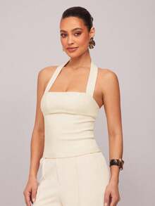 Camisola  para Mujer, de Color Sólido, con Cuello Halter y Espalda Descubierta, para Verano - Albaricoque - Ver 8