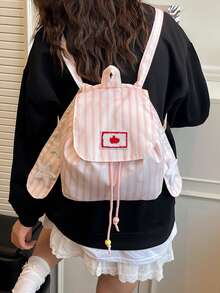 Un bolso de hombro casual y lindo con orejas de conejo a rayas, con orejas de conejo únicas combinadas con diseños de estrellas. Perfecto para atuendos académicos e ideal como regalo. - Multicolor - Ver 5