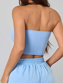 Women's Bandeau Top, Add Text, Choose Your Favorite Color And Font, Bandeau Top Pattern Customization Sports - Baby Blue - View 3
