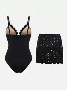 Swim Oasis Traje de baño de una pieza elegante y maduro estilo BOHO a juego, para playa y resort de primavera/verano - Blanco - Ver 3