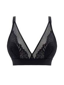 2pcs Women's Lace Patchwork Wireless Rabbit Ear Cup Bra, Back Closure Adjustable Straps, Mesh Patchwork Sexy Breathable Lightweight Lingerie - Multicolor - View 8