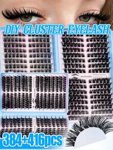 384/416 Piezas Set de Extensiones de Pestañas DIY D Curl, Longitud Mixta 10-16mm, Pestañas Gruesas, Suaves y Rizadas, Crea un Maquillaje de Ojos 3D Vívido, Fácil Aplicación en Casa, Perfecto para el Desplazamiento Diario, Viajes, Fiestas de Cena, Maquillaje de Novia y Dama de Honor - D - Ver 9