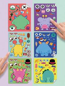 12 Sheets Mix & Match Monster Face Stickers, Rainbow Friends DIY Make Your Own Monster Decals, Ideal For Kids Craft, Party Favors, Kindergarten Activity & Children Gift - Multicolor - View 9