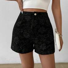 Nuevos shorts de mujer de verano, elegantes, de talle alto y pierna recta, con textura jacquard. - Negro - Ver 4