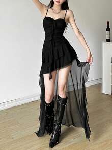 top ajustado de unicolor con hombros descubiertos y cintura alta de moda - Negro - Ver 1