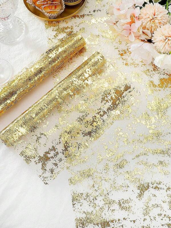 1pc Sequin Metallic Foil Mesh Table Runner For Party, Anniversary, Birthday Party, Wedding, Banquet, Holiday Celebration, New Year Decoration, Home Decor, Table Decoration