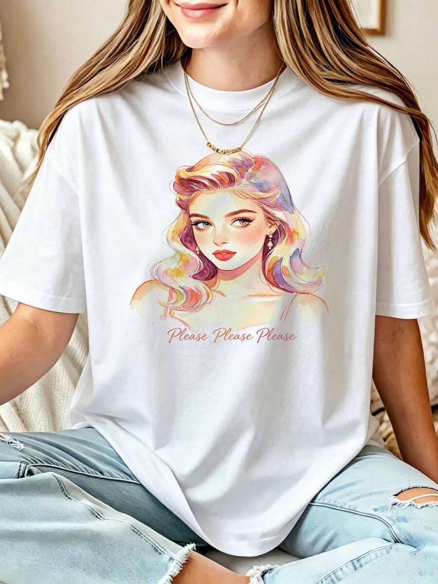 Arte de estilo antiguo, linda dama, emoción viva, estampado, camiseta de mujer, tela suave y ligera, adorno - Blanco - Ver 1