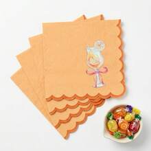 20/40/60 Peças, Guardanapos de Papel para Coquetéis com Fatias de Laranja, Guardanapos Descartáveis de 2 Camadas com Impressão em Aquarela, Design de Copo de Bebida Tropical com Borda Ondulada Bege e Laço Rosa, Toalhas de Mão para Festa na Piscina de Verão, Brunch de Meninas, Suprimentos para Celebração de Coquetéis Tropicais, 13*13 Polegadas - cor laranja - Visão 4