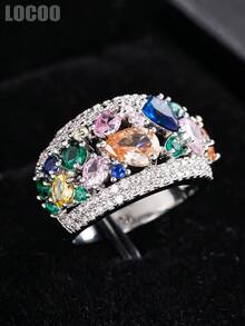 1件優雅立方鋯石戒指，適合女性，適用於婚禮、訂婚、週年慶典、情人節禮物 - 4# - 查看 6