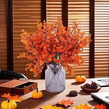 2pcs Autumn Orange Artificial Flower Bouquet - Vibrant Fabric Flowers, Suitable For Home And Kitchen Decor, Perfect For Dining Table Centerpiece, Bedroom Decor And Holiday Celebrations (Wedding, Halloween, Christmas) - No Container Needed - Multicolor - View 2