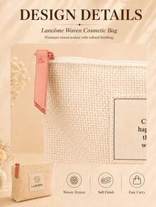 Lancôme 米色編織化妝包，聚酯纖維耐用帆布材質，拉鍊開合，大容量盥洗用品收納包，女性保養品收納袋 - 米色 - 查看 7