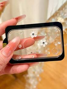 奢華可愛 3D 花朵水鑽相機鏡頭保護貼，適用於 iPhone 18 Pro Max、18 Pro、17 Pro Max、17 Pro，透明防震防刮相機保護貼 - 白色花小鑽 - 查看 1
