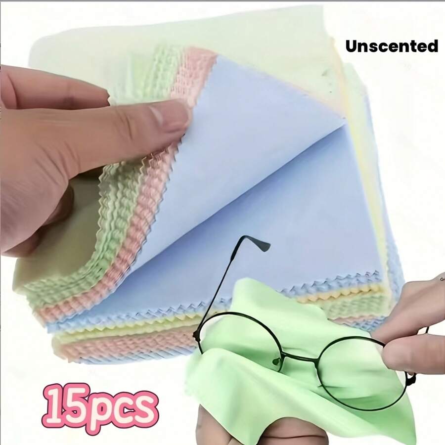 15 piezas de paños de limpieza de microfibra de colores aleatorios, toallitas reutilizables sin pelusa, adecuadas para gafas, lentes de cámara, pantallas de teléfono - Multicolor - Ver 1