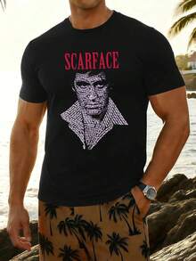 Camiseta de hombre de algodón negro con gráfico, 100% algodón, ajuste cómodo, estilo street hip-hop, transpirable. - Negro - Ver 1
