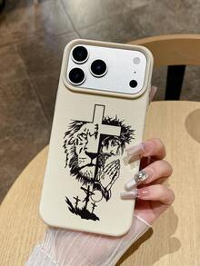 1pc Christian Lion Of Judah Cross Prayer Print Litchi Texture Phone Case, Faux Leather Anti-Drop Protective Cover, Durable Wear-Resistant, Lightweight Skin-Friendly Delicate Touch, Vintage INS Style, Suitable For Women, Teenagers And All Age Groups; Christmas, Valentine's Day, Birthday, Mother's Day, Thanksgiving Thoughtful Spiritual Gift; Compatible With IPhone Case - Multicolor - View 6