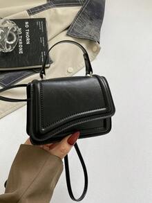 Bolso de mano pequeño para mujer, bolso de tote portátil y ligero, nuevo bolso pequeño de solapa de unicolor de moda para el verano 2025, bolso de hombro cruzado - Negro 4 - Ver 2